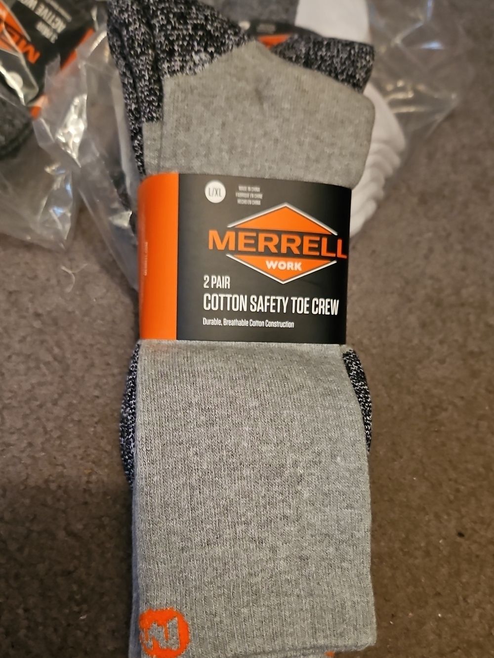 Merrell Men’s Gray Cotton Safety Toe Crew Socks - 2 Pair